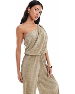 River Island Asymmetric Plisse Jumpsuit - Metallic