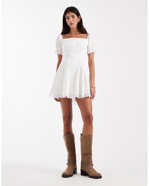 Daisy Street Square Neck Corset Style Mini Dress - White