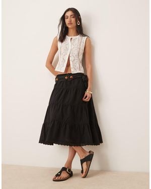 ASOS Prairie Tiered Midi Skirt - Black