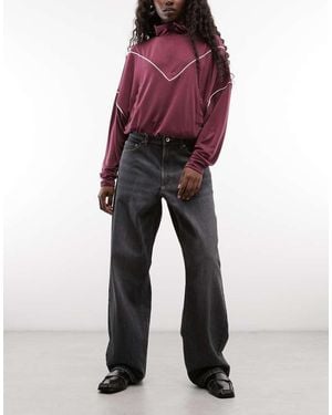 Collusion X001 Jeans Antifit A Vita Media Lavaggio Grigio-Verde - Rosso