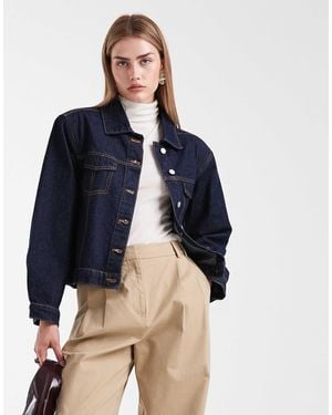 ASOS Boxy Fit Denim Jacket With Shoulder Pads - Natural