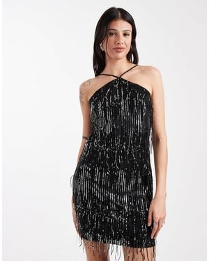 ONLY Tassle Sequins Halterneck Mini Dress - Black