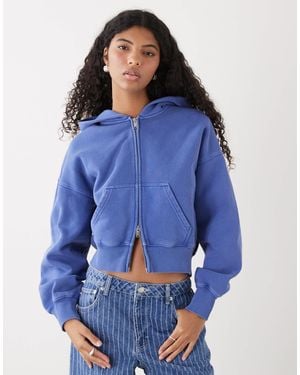 Weekday Boxy Cropped Zip Through Hoodie - Blue