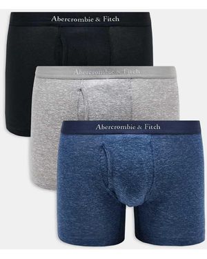 Abercrombie & Fitch 3 Pack Tonal Logo Waistband Trunks - Blue