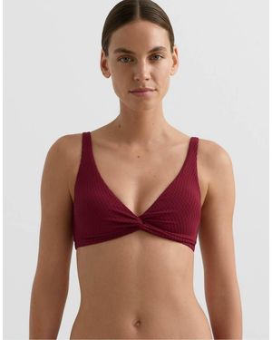 Oysho Mini Check Jacquard Halter Bikini Top - Red
