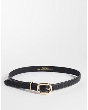 Pieces Chunky Gold Buckle Belt - Grey
