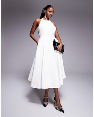 Jarlo High Neck Structured A-Line Midi Dress - Grey