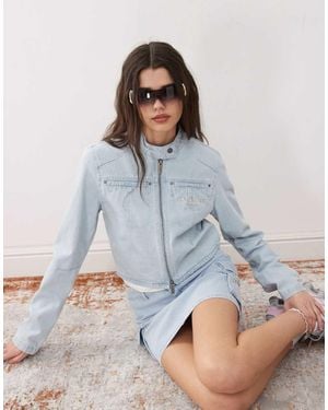 Karlkani Retro Denim Biker Jacket - Blue