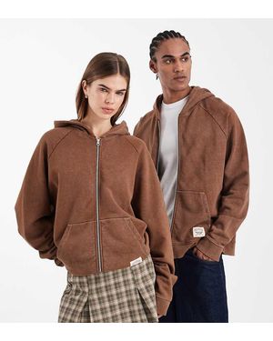 Collusion Circular Design Collection Unisex Heavyweight Boxy Zip Hoodie - Brown