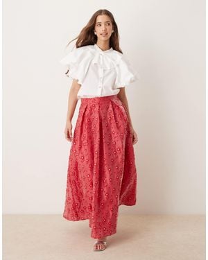 Sister Jane Flower Embellished Maxi Skirt - Red
