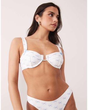 South Beach Broderie Underwire Bikini Top With Bow Detail - White