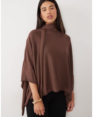 Pretty Lavish Light Knit Scarf Cape Sweater - Brown
