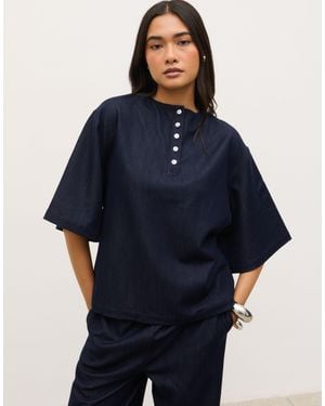 Pretty Lavish Denim Look Boxy Oversized T-shirt - Blue