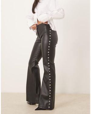 Mango Faux Leather Flared Trouser With Studs - Natural
