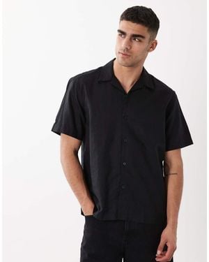 SELECTED Linen Blend Short Sleeve Shirt - Black