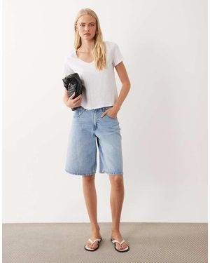 Mango Teen T-Shirt Met V-Hals En Kanten Rand - Naturel