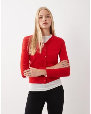 Mango Round Neck Cardigan - Red
