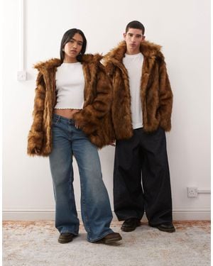 Reclaimed Vintage Unisex Faux Fur Oversized Hooded Jacket - Blue