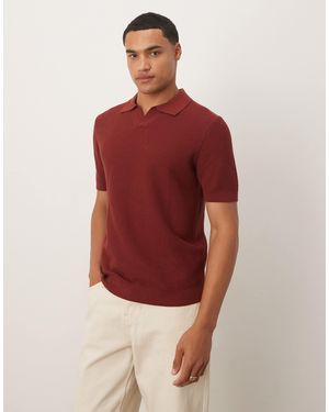 Mango Cotton Open Knit Polo Top - Red