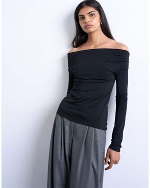 TOPSHOP Long Sleeve Bardot Top - Blue