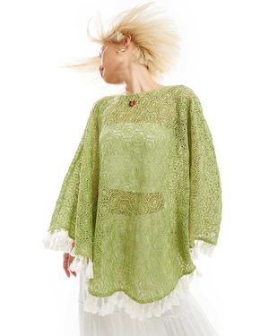 Labelrail X Olivia Grace Herring Crochet Tassle Poncho - Green