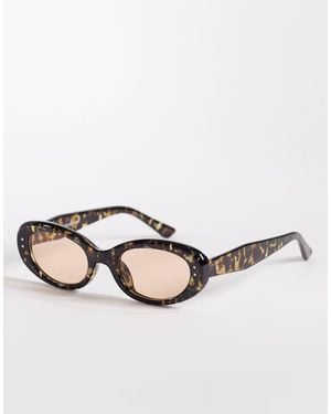 Kaiia Exclusive Oval Frame Tan Lens Sunglasses - Natural