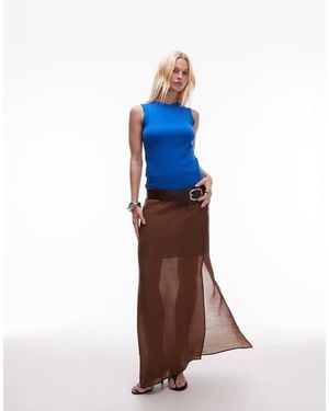 TOPSHOP Double Layer Sheer Straight Skirt - Brown
