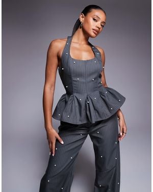 ASOS Co-Ord Peplum Corset Top With Pearls - Blue