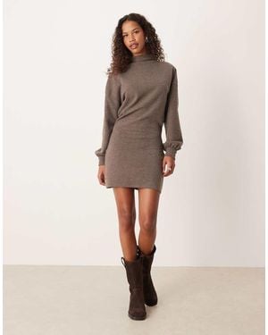 ASOS Supersoft High Neck Balloon Sleeve Mini Dress - Natural