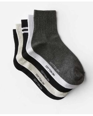 Cotton On 5Pk Quarter Crew Sock - Black