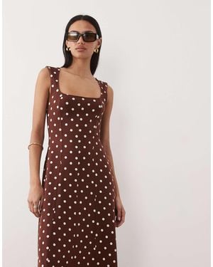ASOS Square Neck Seam Detail Midi Dress - Multicolor