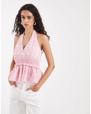 Vero Moda Shirred Waist Tie Halter Neck Top - Pink