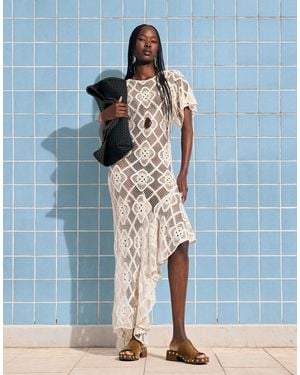 ASOS Crochet Asymmetric Midi Dress - Blue
