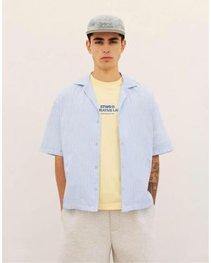 Pull&Bear Striped Short Sleeve Shirt - Blue