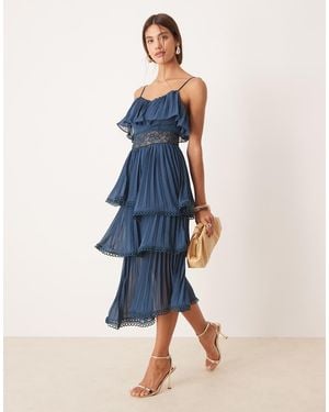 True Decadence Asymmetric Tiered Skirt Midi Dress - Blue