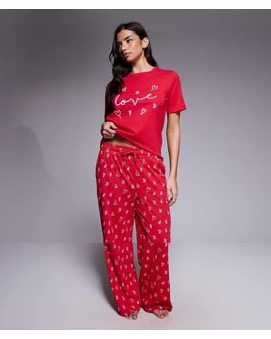 Threadbare Pigiama Con Scritta "Love" Per San - Rosso