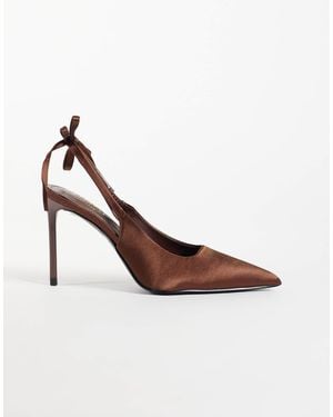 SEQWL Wide Fit Sorrento Sling Back Low Block Heeled Shoes - Brown