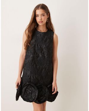 Sister Jane Dream Rosette Hem Jacquard Mini Dress - Black