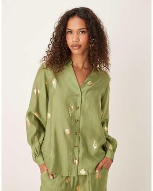 Never Fully Dressed Gold Foil Shell Shirt - Green