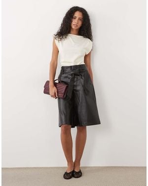 Miss Selfridge Faux Leather Paper Bag Waist Jort - Natural