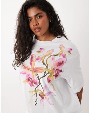 ASOS Asos Design Curve Oversized T-shirt With Watercolor Flower Graphic - White