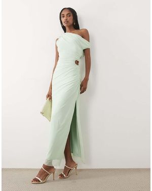 Abercrombie & Fitch One Shoulder Mesh Maxi Dress With Cutout Detail - White
