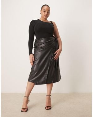 Never Fully Dressed Jaspre Leather Look Wrap Tie Side Midi Skirt - Black