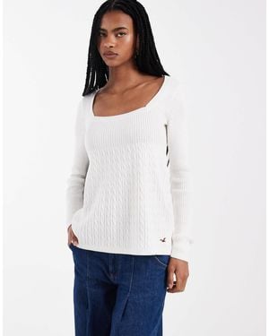 Hollister Square Neck Babydoll Cable Knit Sweater - White
