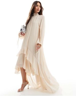 TFNC London Chiffon Maxi Dress With Tiered Hem - Natural