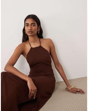 Miss Selfridge Linen Look Halter Maxi Dress - Brown