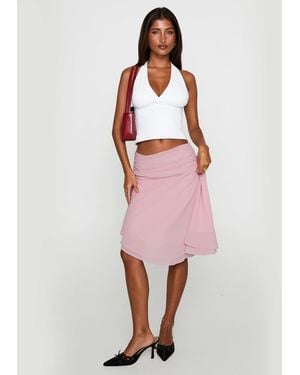 Princess Polly Evanscence Chiffon Asymmetric Hem Gathered Waist Detail Midi Skirt - Pink
