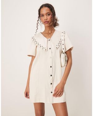 Ghospell Mini Dress With Oversized Collar - Natural