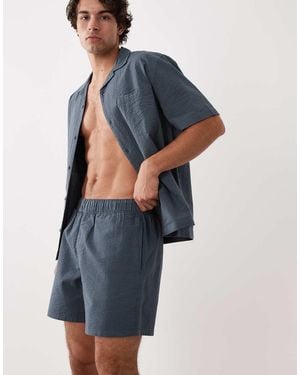ASOS Co-Ord Seersucker Mid Length Shorts - Blue