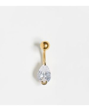 Kingsley Ryan Plated Steel Tear Drop Crystal Belly Bar - White